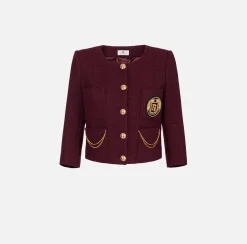 Giacche & Trench|Elisabetta Franchi Giacca cropped in tweed laminato con tasche RougeNoir