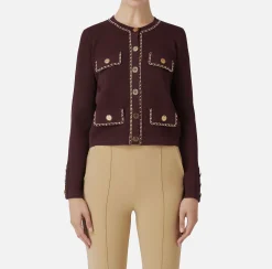 Maglieria E Felpe|Elisabetta Franchi Giacca cropped in viscosa con catena RougeNoir