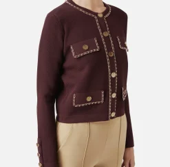 Maglieria E Felpe|Elisabetta Franchi Giacca cropped in viscosa con catena RougeNoir