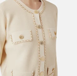 Maglieria E Felpe|Elisabetta Franchi Giacca cropped in viscosa con catena Crema