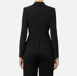 Tailleur|Giacche & Trench|Elisabetta Franchi Giacca doppiopetto in crêpe stretch con ricamo Nero