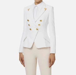 Tailleur|Giacche & Trench|Elisabetta Franchi Giacca doppiopetto in crêpe stretch con puntali Avorio