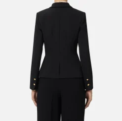 Tailleur|Giacche & Trench|Elisabetta Franchi Giacca doppiopetto in crêpe stretch con puntali Nero