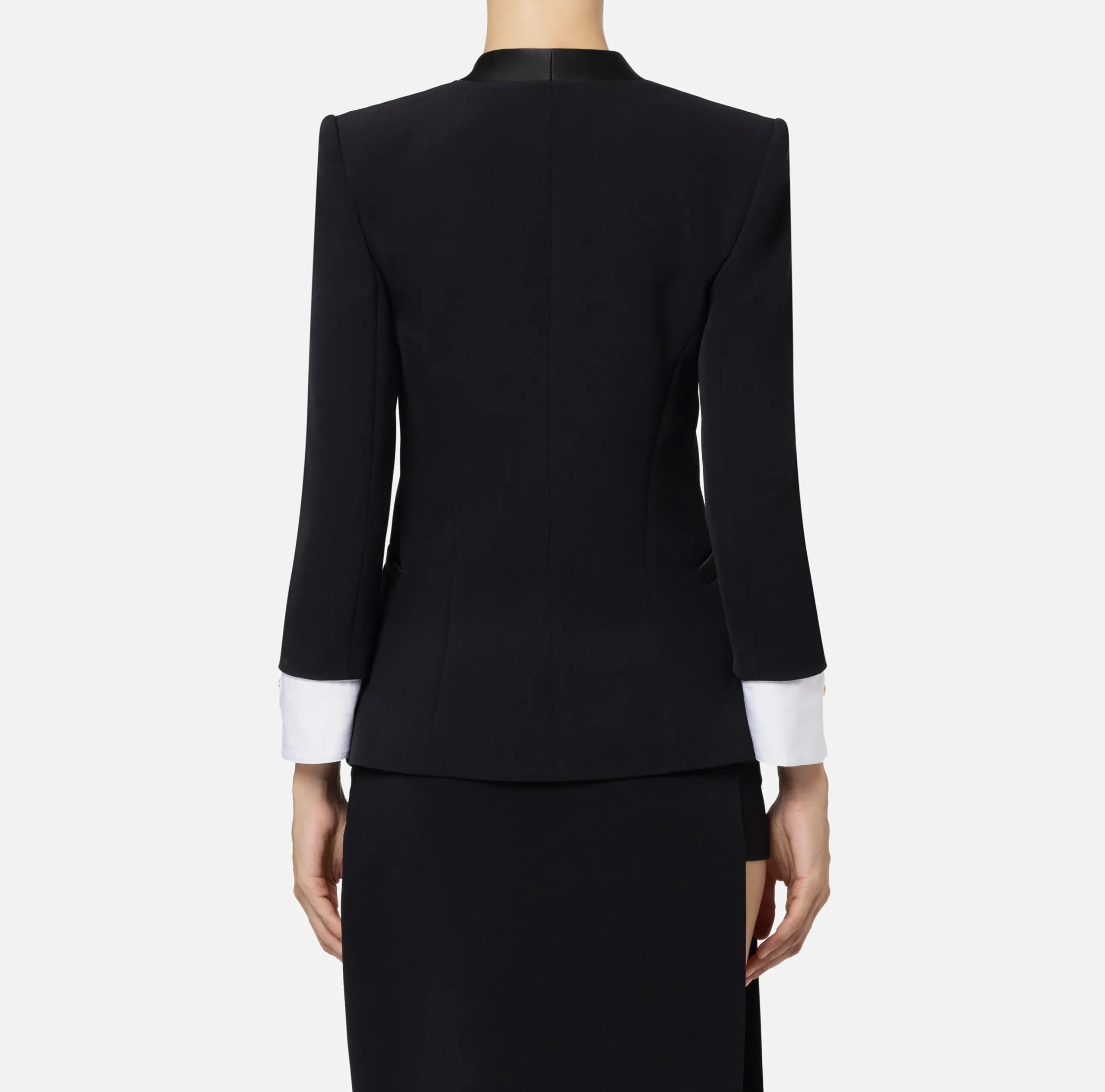 Tailleur|Giacche & Trench|Elisabetta Franchi Giacca doppiopetto in crêpe stretch con polsi in cotone Nero