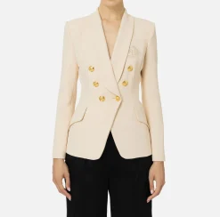 Tailleur|Giacche & Trench|Elisabetta Franchi Giacca doppiopetto in crêpe stretch con ricamo Crema