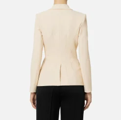 Tailleur|Giacche & Trench|Elisabetta Franchi Giacca doppiopetto in crêpe stretch con ricamo Crema