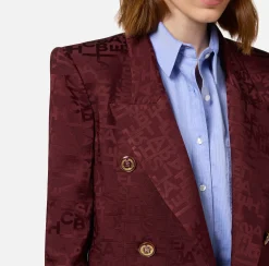 Tailleur|Giacche & Trench|Elisabetta Franchi Giacca doppiopetto in crêpe jaquard lettering RougeNoir
