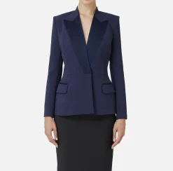 Giacche & Trench|Elisabetta Franchi Giacca doppiopetto in crêpe con revers in raso Navy