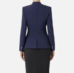 Giacche & Trench|Elisabetta Franchi Giacca doppiopetto in crêpe con revers in raso Navy