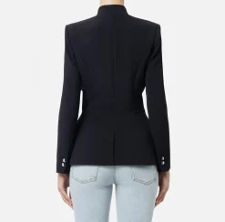 Giacche & Trench|Elisabetta Franchi Giacca doppiopetto in crêpe con revers in raso Nero