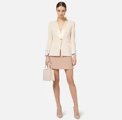 Tailleur|Giacche & Trench|Elisabetta Franchi Giacca doppiopetto in crêpe stretch con polsi in cotone Burro
