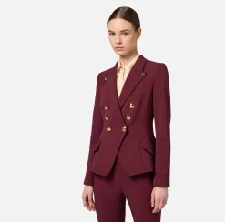 Tailleur|Giacche & Trench|Elisabetta Franchi Giacca doppiopetto in crêpe stretch con puntali RougeNoir