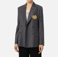 Giacche & Trench|Elisabetta Franchi Giacca doppiopetto in fresco di lana con patch SteelMelange