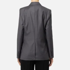 Giacche & Trench|Elisabetta Franchi Giacca doppiopetto in fresco di lana con patch SteelMelange