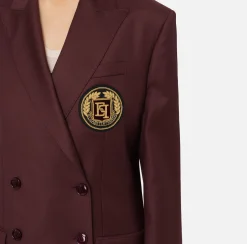 Giacche & Trench|Elisabetta Franchi Giacca doppiopetto in fresco di lana con patch RougeNoir