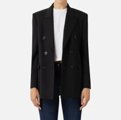 Tailleur|Giacche & Trench|Elisabetta Franchi Giacca doppiopetto in fresco di lana Nero