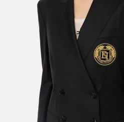 Giacche & Trench|Elisabetta Franchi Giacca doppiopetto in fresco di lana con patch Nero
