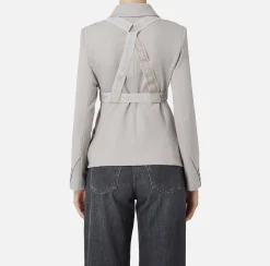 Tailleur|Giacche & Trench|Elisabetta Franchi Giacca doppiopetto in fresco lana mélange con harness elastico Perla