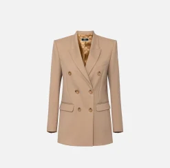 Tailleur|Giacche & Trench|Elisabetta Franchi Giacca doppiopetto in fresco di lana Camel
