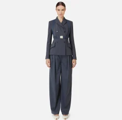 Tailleur|Giacche & Trench|Elisabetta Franchi Giacca doppiopetto in fresco lana mélange con harness elastico Navy