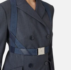 Tailleur|Giacche & Trench|Elisabetta Franchi Giacca doppiopetto in fresco lana mélange con harness elastico Navy