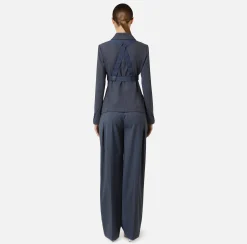 Tailleur|Giacche & Trench|Elisabetta Franchi Giacca doppiopetto in fresco lana mélange con harness elastico Navy