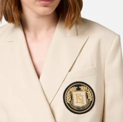 Giacche & Trench|Elisabetta Franchi Giacca doppiopetto in fresco di lana con patch Crema