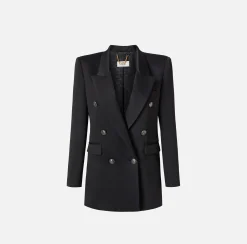 Giacche & Trench|Tailleur|Elisabetta Franchi Giacca doppiopetto in raso Nero