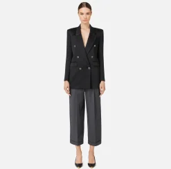 Giacche & Trench|Tailleur|Elisabetta Franchi Giacca doppiopetto in raso Nero