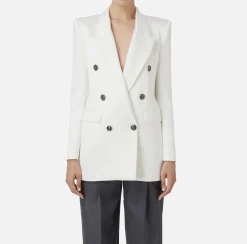 Giacche & Trench|Tailleur|Elisabetta Franchi Giacca doppiopetto in raso Avorio