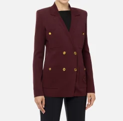 Giacche & Trench|Maglieria E Felpe|Elisabetta Franchi Giacca doppiopetto in viscosa con patch logo RougeNoir