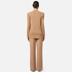 Giacche & Trench|Maglieria E Felpe|Elisabetta Franchi Giacca doppiopetto in viscosa con patch logo Camel