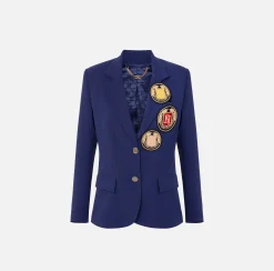 Giacche & Trench|Elisabetta Franchi Giacca in crêpe con patch Navy
