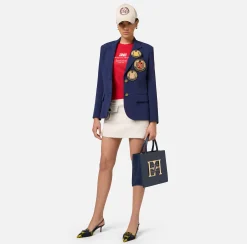 Giacche & Trench|Elisabetta Franchi Giacca in crêpe con patch Navy