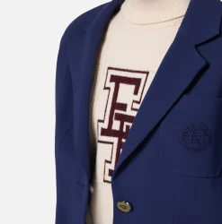 Giacche & Trench|Elisabetta Franchi Giacca in crêpe con ricamo stemma Navy