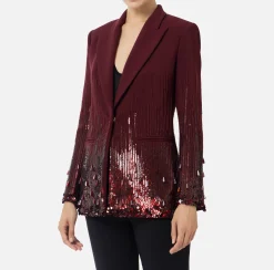 Giacche & Trench|Elisabetta Franchi Giacca in crêpe ricamato con paillettes RougeNoir
