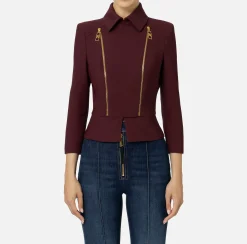 Tailleur|Giacche & Trench|Elisabetta Franchi Giacca in crêpe stretch con baschina e zip RougeNoir