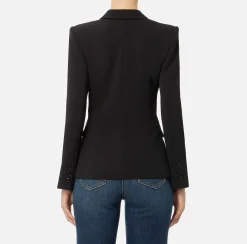 Giacche & Trench|Elisabetta Franchi Giacca in crêpe stretch con bande e ricamo logo Nero/Burro