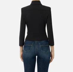 Tailleur|Giacche & Trench|Elisabetta Franchi Giacca in crêpe stretch con baschina e zip Nero