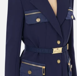 Tailleur|Giacche & Trench|Elisabetta Franchi Giacca in crêpe stretch con cintura e tasche Navy