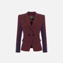 Giacche & Trench|Elisabetta Franchi Giacca in crêpe stretch con bande e ricamo logo Oro