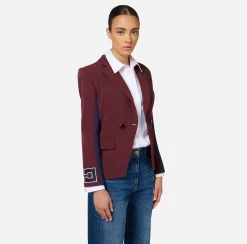 Giacche & Trench|Elisabetta Franchi Giacca in crêpe stretch con bande e ricamo logo Oro
