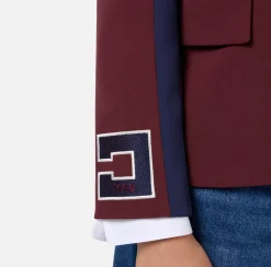 Giacche & Trench|Elisabetta Franchi Giacca in crêpe stretch con bande e ricamo logo Oro