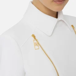 Tailleur|Giacche & Trench|Elisabetta Franchi Giacca in crêpe stretch con baschina e zip Avorio