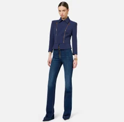 Tailleur|Giacche & Trench|Elisabetta Franchi Giacca in crêpe stretch con baschina e zip Navy