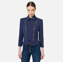 Tailleur|Giacche & Trench|Elisabetta Franchi Giacca in crêpe stretch con baschina e zip Navy