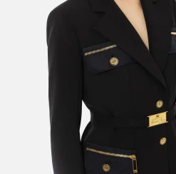 Tailleur|Giacche & Trench|Elisabetta Franchi Giacca in crêpe stretch con cintura e tasche Nero