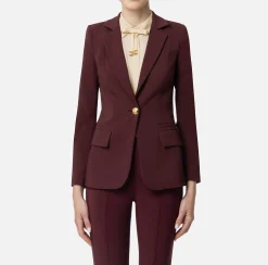 Tailleur|Giacche & Trench|Elisabetta Franchi Giacca in crêpe stretch sfiancata RougeNoir