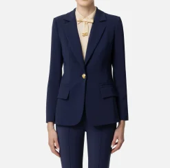 Tailleur|Giacche & Trench|Elisabetta Franchi Giacca in crêpe stretch sfiancata Navy