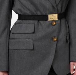 Tailleur|Giacche & Trench|Elisabetta Franchi Giacca in fresco di lana con cintura SteelMelange